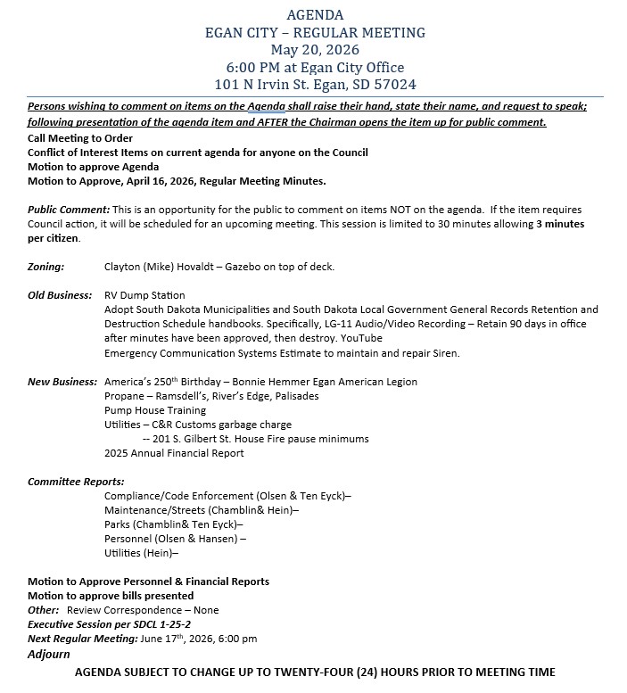 Agenda to Board Meeting